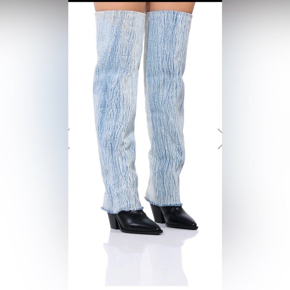 AZALEA WANG HEARD ABOUT YOU DENIM FOLD OVER BOOT IN DENIM